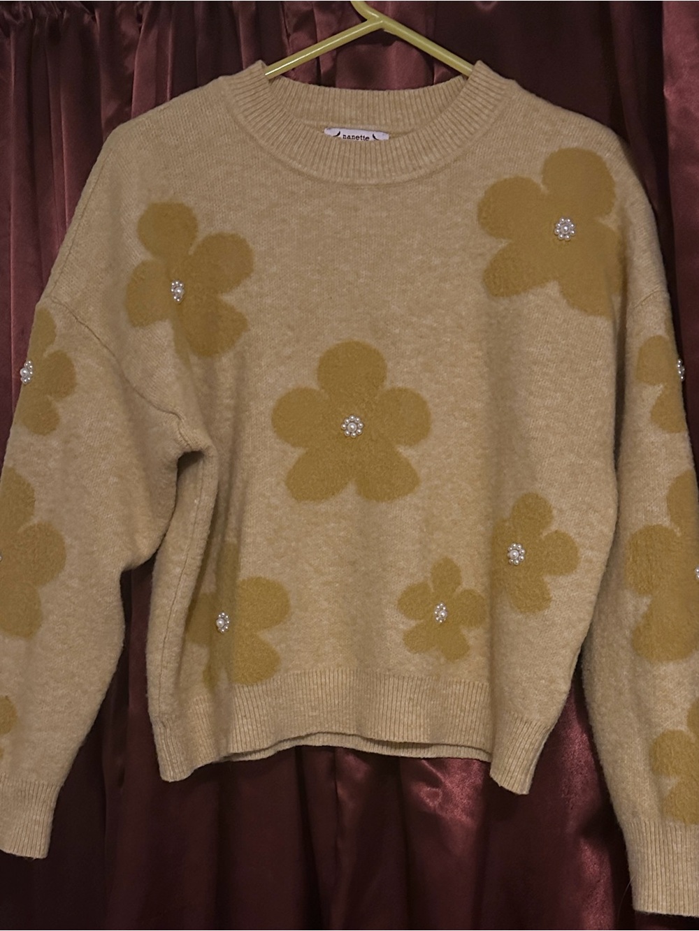 Nanette Lapore Floral Appliqué Crewneck Sweater in Mustard